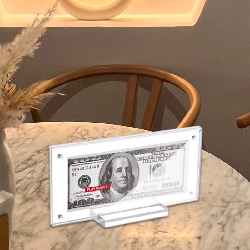 Clear Acrylics Bill Holder, Paper Money Protector Clear Acrylic Display Case for Display Currency Dollar Bill Ticket