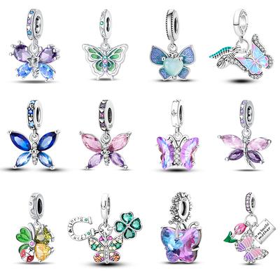 925 Silver Plating Colorful Butterfly Insect Animal Charms Beads Sparkling Zircon Fit Qikaola 925 Bracelets DIY Jewelry