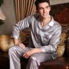 Men's Silk Long Sleeve Pajamas Set: Spring to Autumn, Lightweight, Loose, and Comfortable Homewear.
