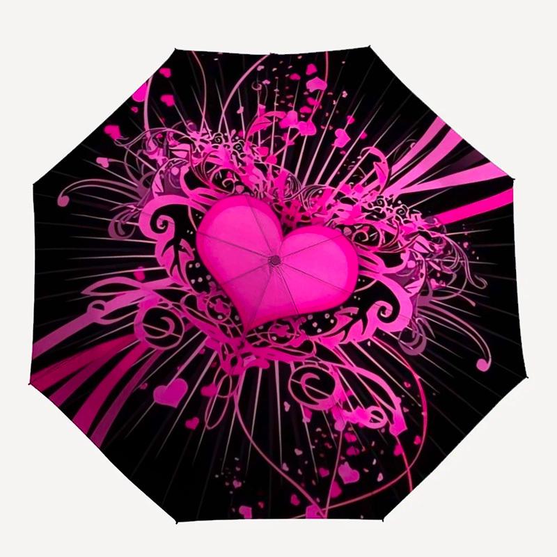 1pc Pink Heart Illustration Umbrella with Plastic Handle,Suitable for All Seasons Home Travel Outdoor UmbrellaM1352