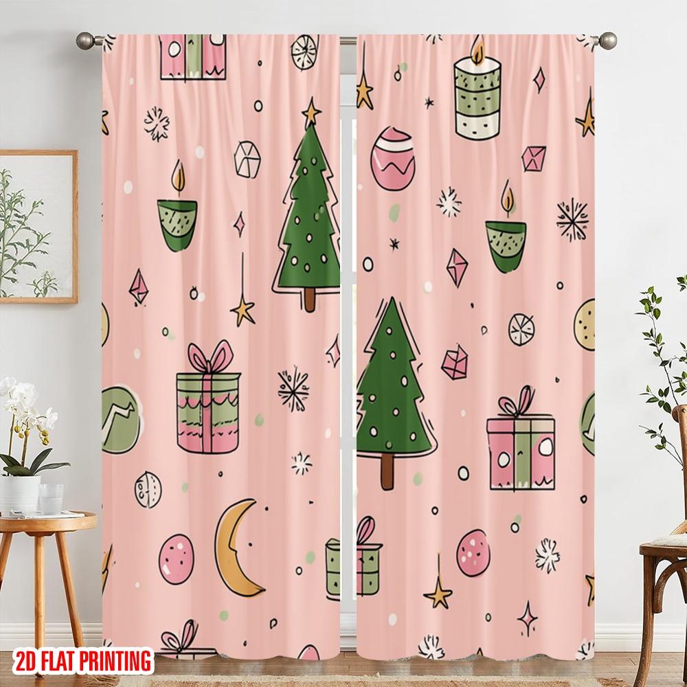 2pcs,2D Plane Printing Light Filtering Curtains Christmas Ornament Versatile Fabric (without Rod) Decorations Inside Use for