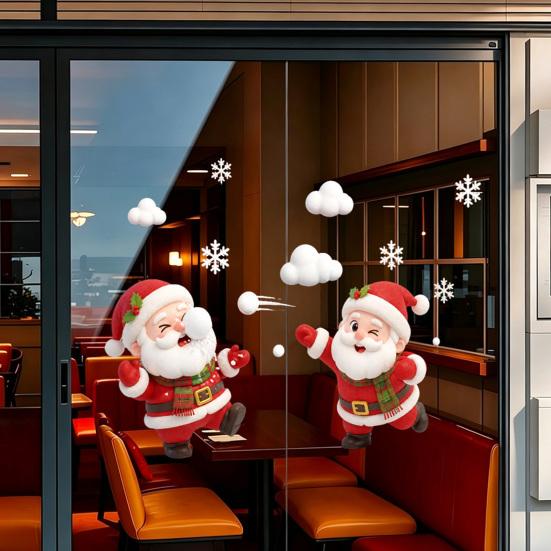 Storefront Glass Stickers Christmas Snowman/Santa Claus/Reindeer Window Clings, Reusable Static Stickers, Santa Claus Snowman Wall Decor PVC Removable