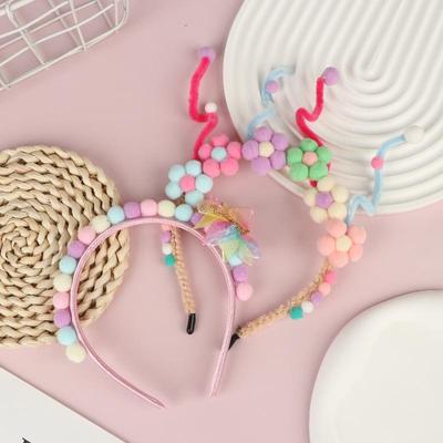 Cute Rainbow Balls Flower Hair Bands Princess Headband Sweet Plush Head Hoop Baby Girls Headwear Accessories
