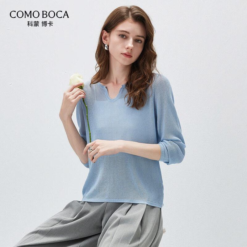 Komongboka Women's Lyocell Tencel Knit Long Sleeve Hollow-out Top