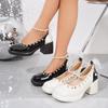 Fashion Plus Size 2025 Classics Women's High Heels String Bead Buckle Strap Bow Tie Rivet Chunky Heel Pumps for Mixed Color Dress Office