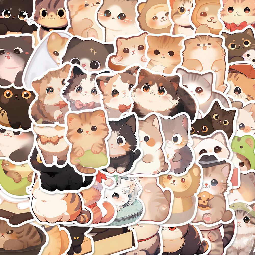 10/30/50pcs Cute Funny Cartoon Cat Stickers Animal Decals Decoration DIY Notebook Guitar Motorcycle Waterproof Graffiti Sticker