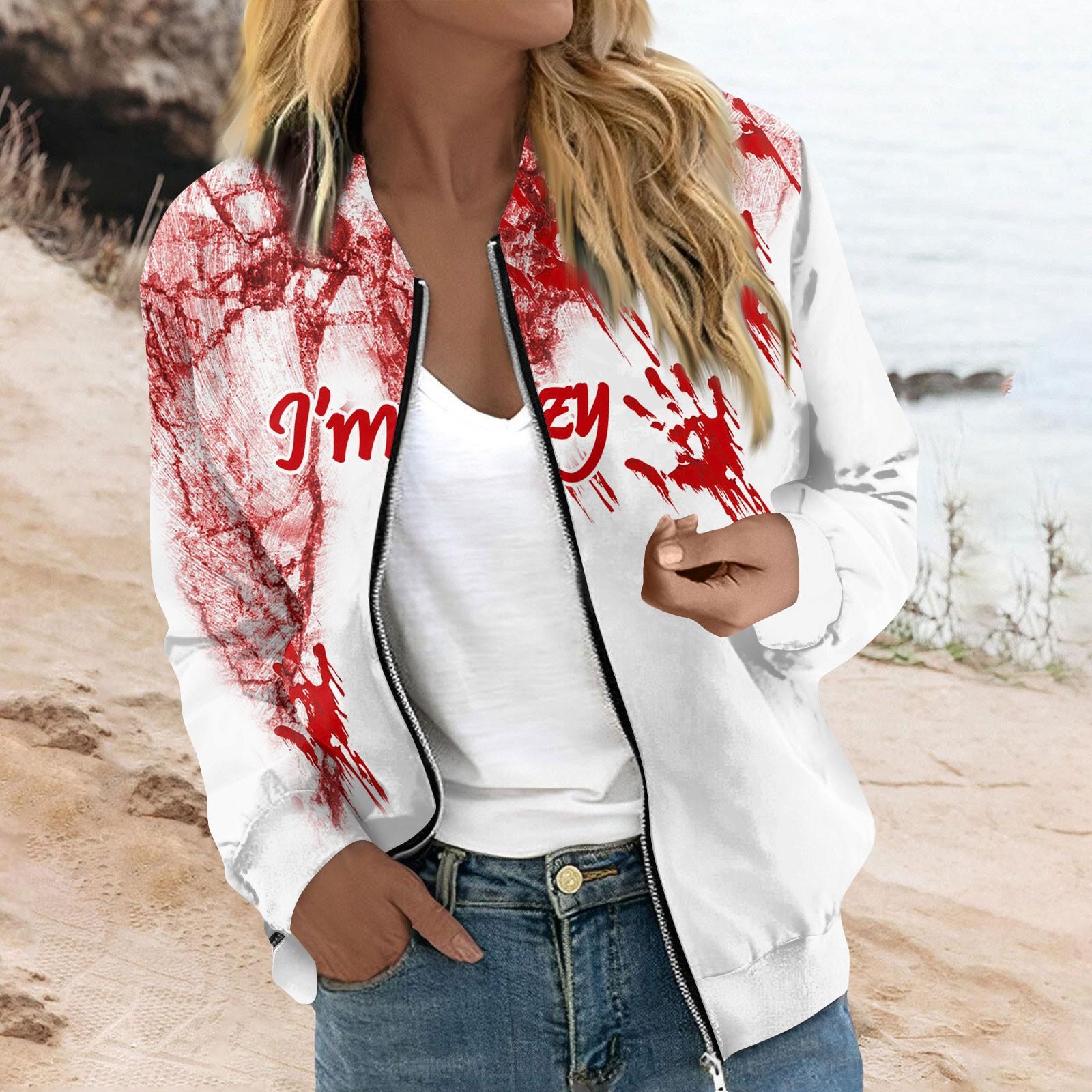 

Женская верхняя одежда с длинным рукавом и принтом, повседневные топы на молнии, кардиган, рубашка, тонкая куртка для женщин L винный