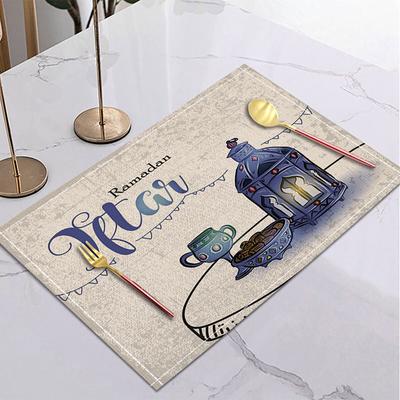 42x32cm Ramadanowy lniany podkładka pod talerz Eid Mubarak Ozdoby stołowe Muzułmańskie islamskie artykuły imprezowe 2025 Ramadan Kareem Dekoracja domu Prezent