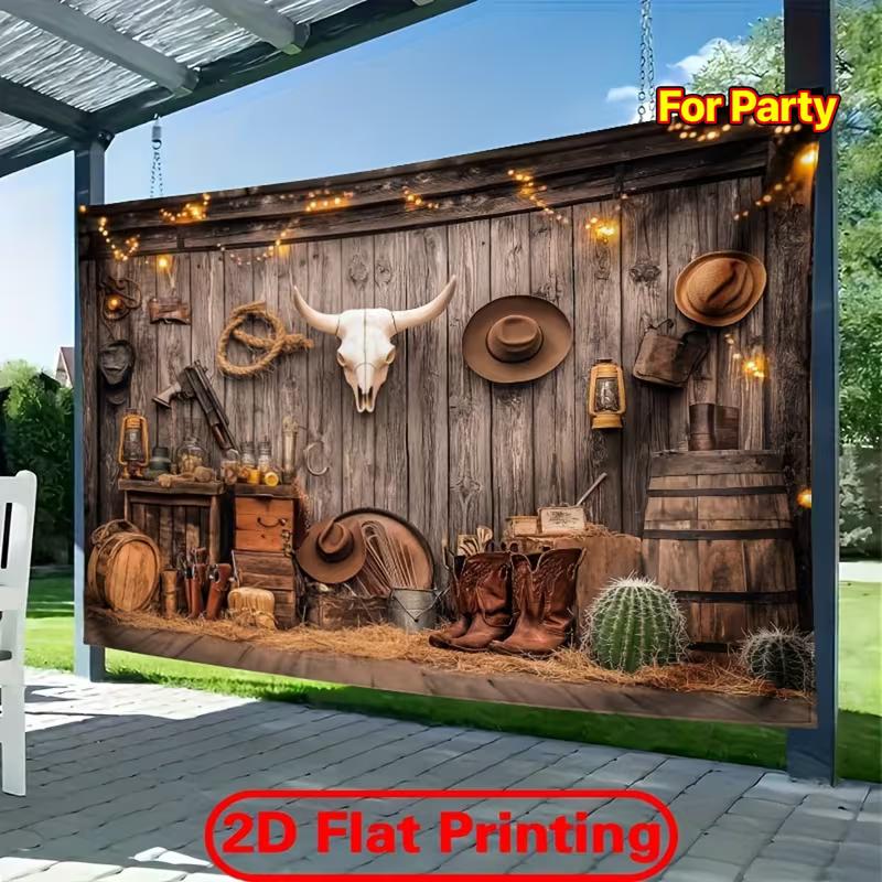 

Old West Cowboy Barn Backdrop with Lanterns & Barrels Photography 47.2x31.5inch/120*80cm