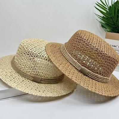 Summer New Hollow Hemp Rope Decorative Straw Hat with Circular Top Outdoor Beach Sunscreen and Sunshade