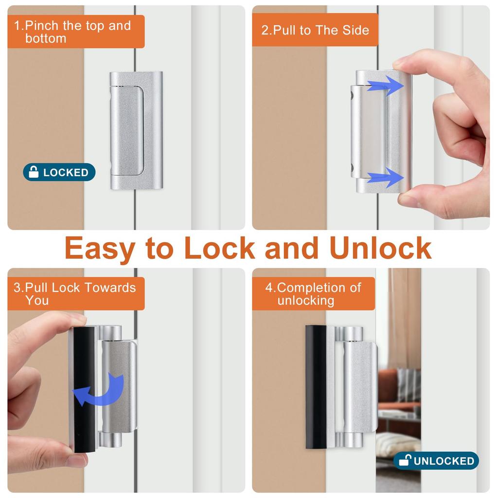 Home Security Door Lock 2 Piece Set Reinforced Steel Deadbolt for Apartment and House Protection Durable Silver Finish Guard Bar Safety Device for