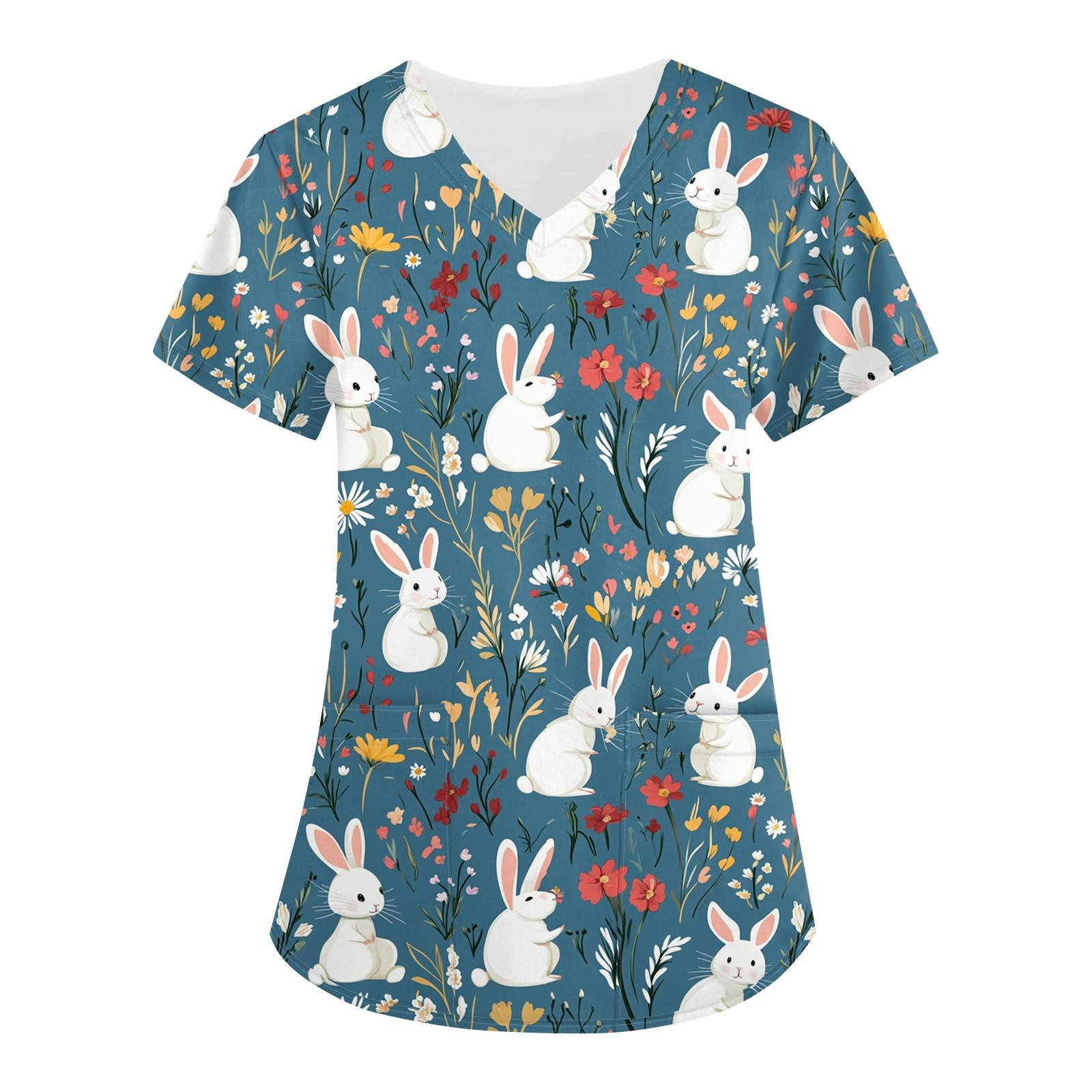 

Женский свободный свитер с принтом пасхального яйца, V-образным вырезом, карманом, коротким рукавом S тёмно-синий