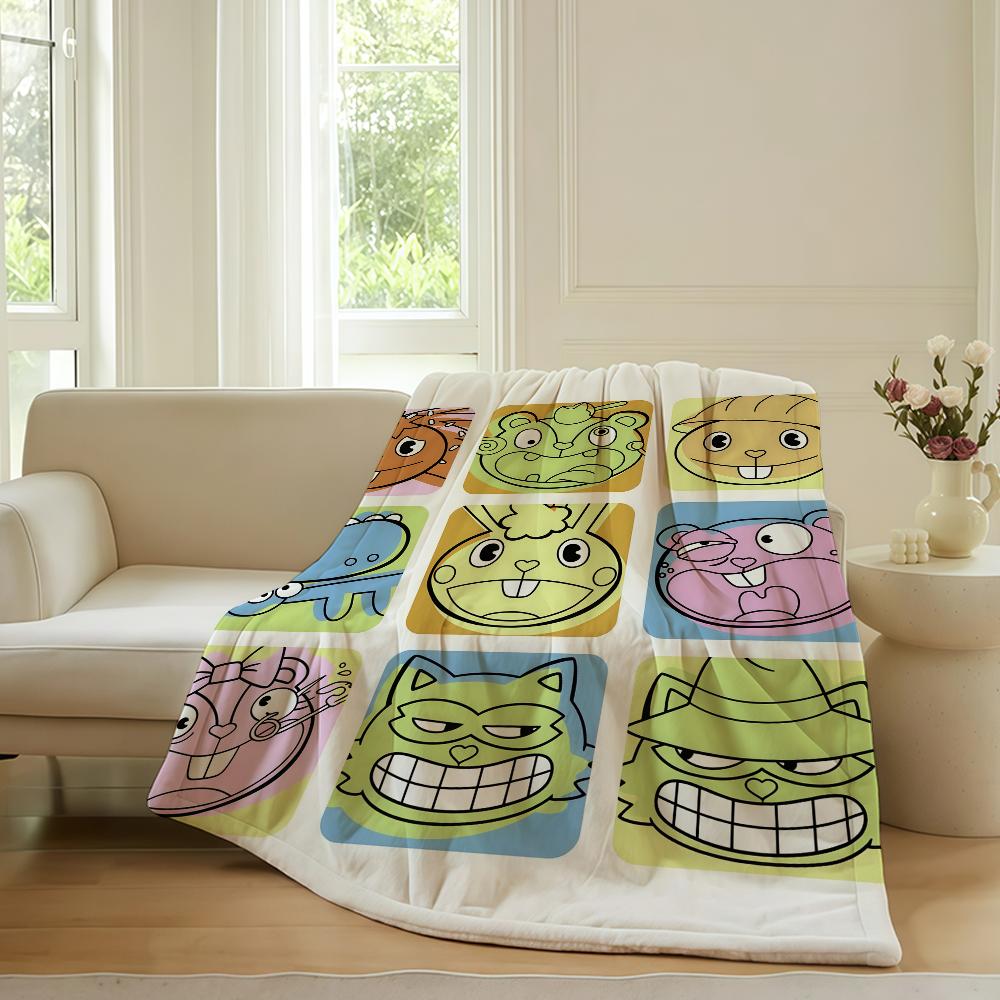 

Cartoon Happy Tree Friends Blanket For Sofa Office Bed Plane Travel Sleep Read Relax Camping Soft And Warm 75x90cm