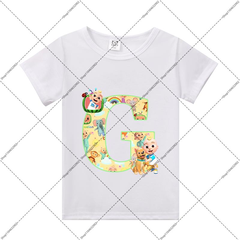 Cocomelons Kids Clothes Cartoon Anime Letter A-Z Print T-shirt Boys Girls Cute Cotton Tee Children Summer Fashion T Shirt Gifts