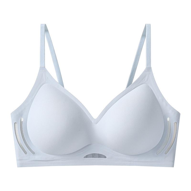 Hollow Breathable Palm Cup Seamless Bra, W-Shaped Soft Support Small Bust Push Up Enhancing Anti-Sag Women Bra M небесно-голубой