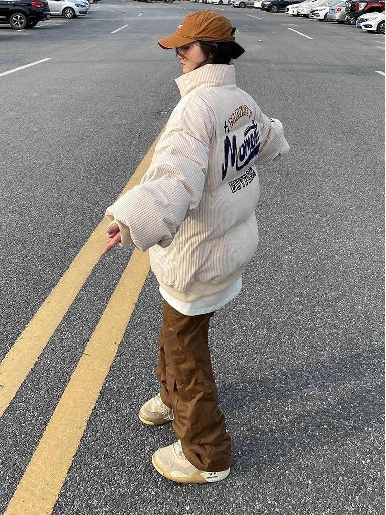 Men's Vintage Retro Embroidered Corduroy Jacket with Stand Collar – Cozy Outerwear for Couples