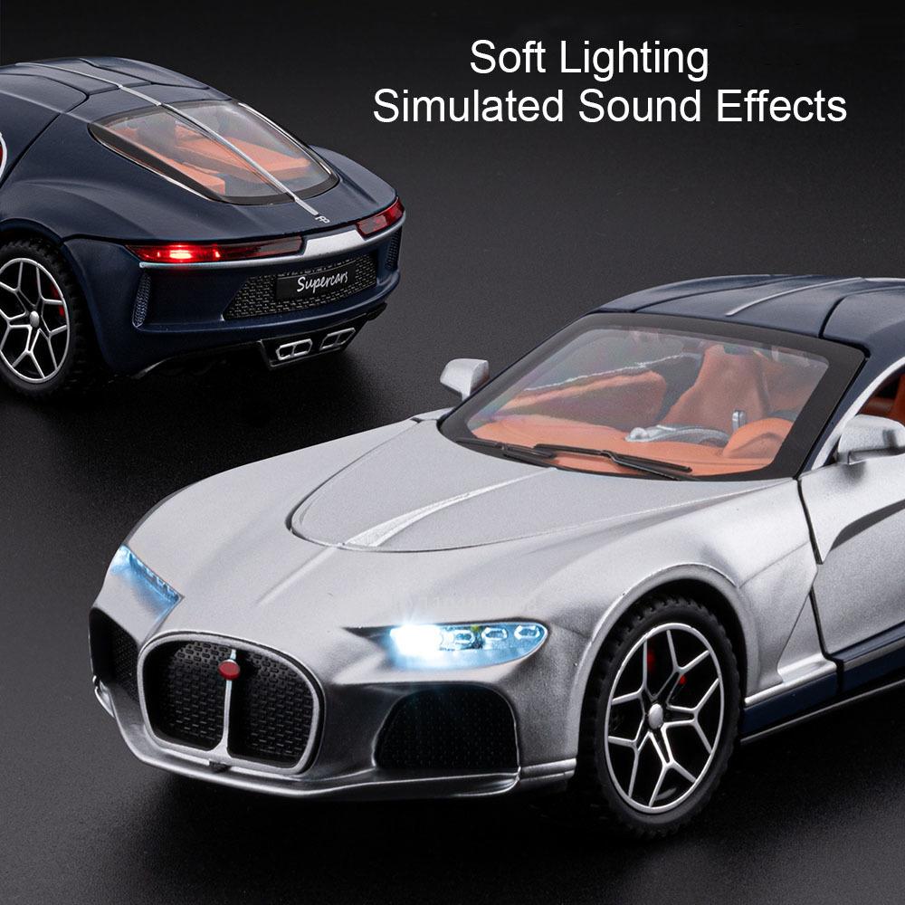 1:32 Scale Atlantic Bolide Sports Car Model Toy Doors Opened Sound Light Pul Back Alloy Racing Cars Collection Ornaments