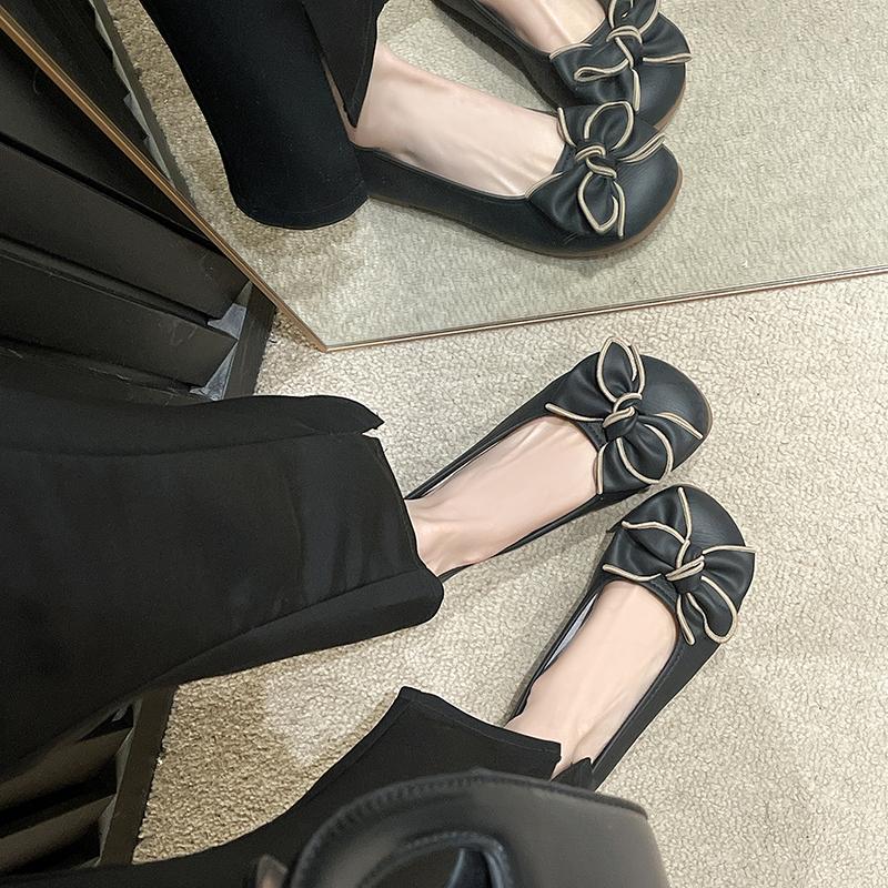 

Lovely Sweet Flats for Women Summer Casual Slip on Round Toe Shoes for Women Solid Butterfly Knot Platform Flats Plus Size 36 чёрный