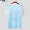 INCERUN Men Lace Short Sleeve Hollow Patchwork Print Loose T-shirts Tee