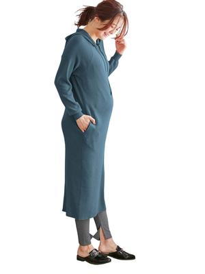 ANGELIEBE Maternity Knit Parka One Piece Prenatal and Postnatal Prenatal Clothes Long Sleeve Long Length Free Shallow Navy 29407400