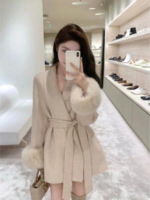 Fashion Coats for Women Patchwork Furry Long Sleeve Bandage Outwear Korean Y2k Clothing Korean Temperament Solid Color Jackets