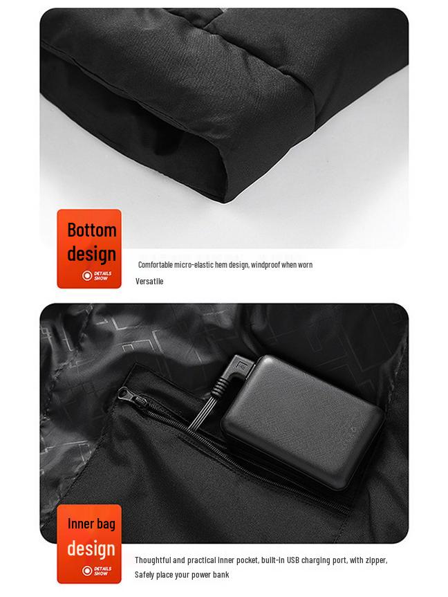 Heated Unisex USB Hooded Winter Jacket with Constant Temperature