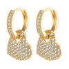 Trendy Gold Plated White CZ Stone Ear Jewelry Heart Huggie Hoop Earrings Dainty Drop Earrings for Women