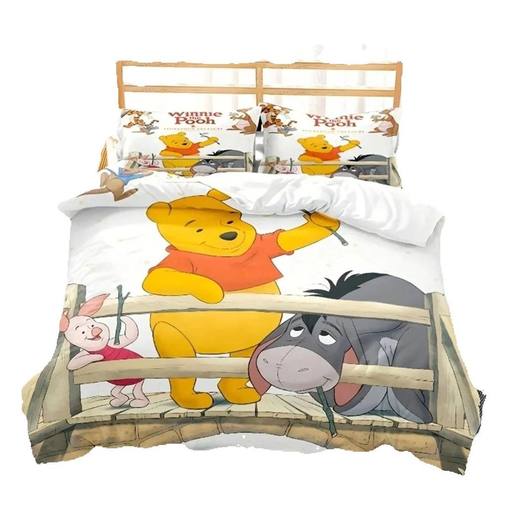 Animation Bear Duvet Cover Set 2/3Pcs,Cartoon Winnie Pooh Bedding Set Comforter Bed Youth Home Decor Kids Boys Gifts Bedding Set