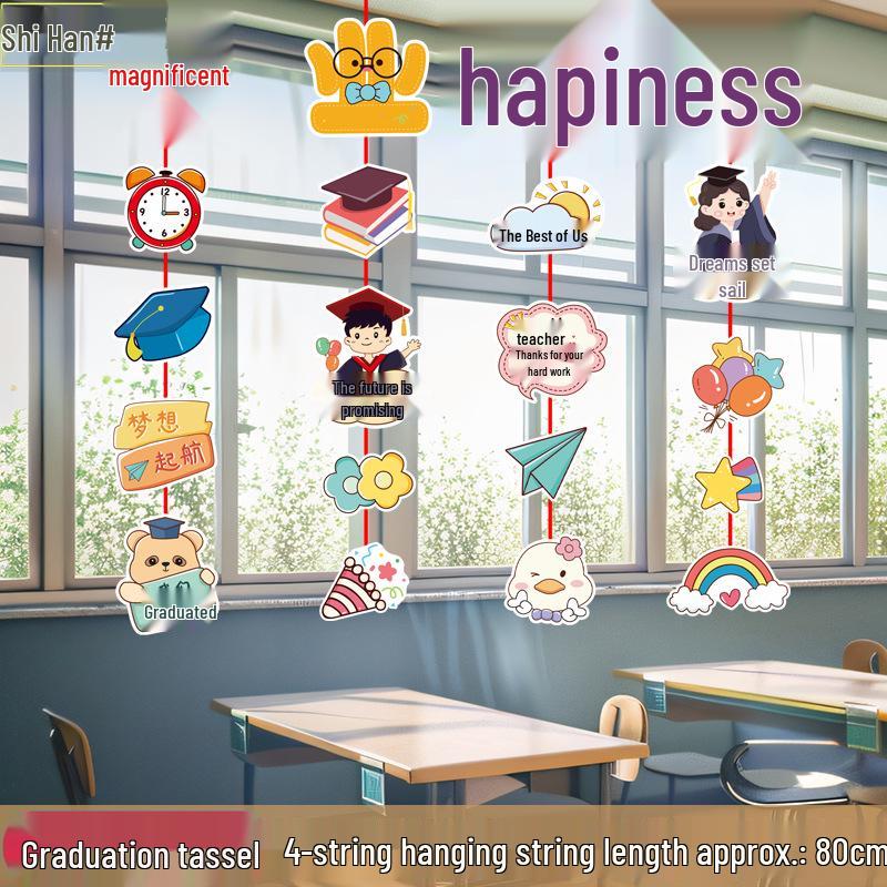 2026 School Graduation Season Classroom Decorations: Motivational Charms & Hanging Flags for Kindergarten & Secondary Students