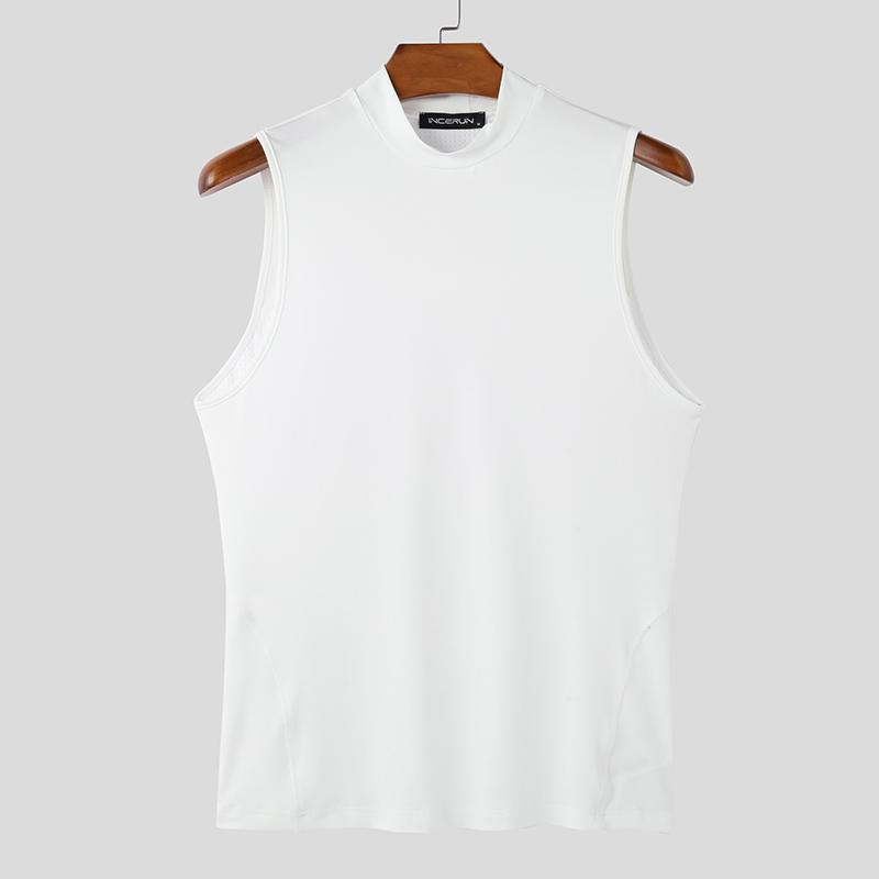 INCERUN Summer Men Sleeveless Back Patchwork Stretch Skinny Tank Tops T-shirts