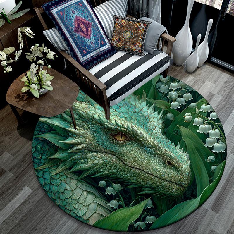 Dragon Round Area Rug,Carpet Rug for Living Room Bedroom Sofa Playroom Decor,Non-slip Floor Mat