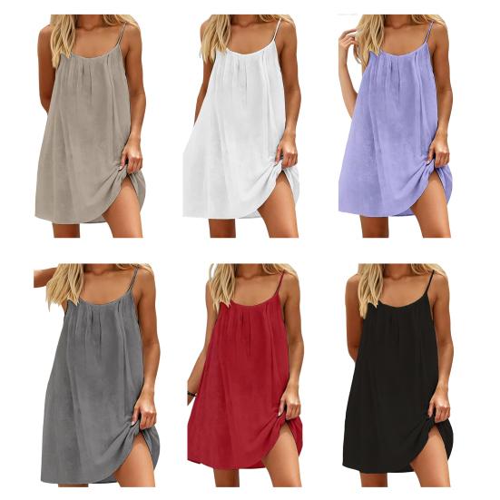Damen rückenfreies Trägerkleid Sommer Spaghettiträger Mini Kurzkleid Strandurlaub Locker Lässig über dem Knie Ärmellos Sommerkleid