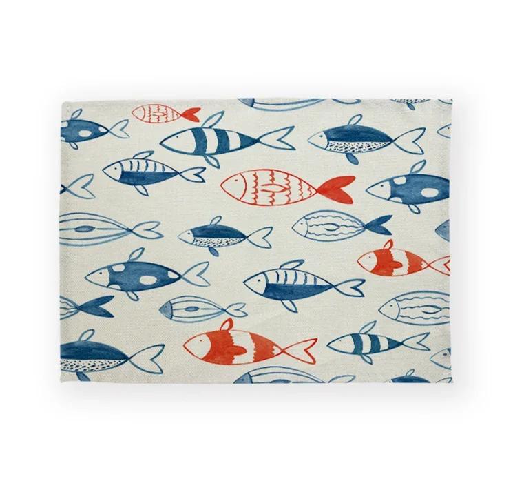 Fisch Meeresleben Muschel Muster Küchen-Tischset Leinen Esstisch-Matten Untersetzer Schale Tasse Matte Fisch Haus Dekoration Tisch s