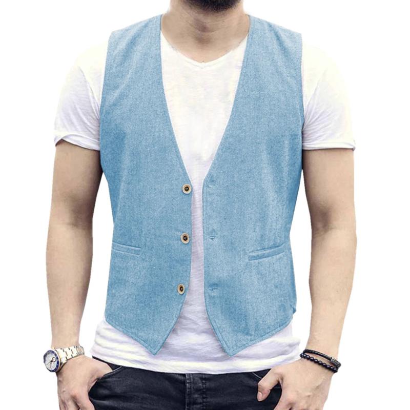 Leinen Herren Weste Hochzeit Bräutigam Unifarbene Weste Retro Vintage Bankett Gilet Herren Weste Anzug