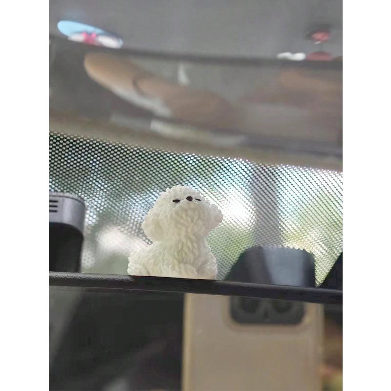 2pcs Super Cute White Bichon Dog Car Decoration Ornaments, Exquisite Small Gifts