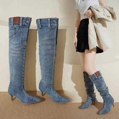 Fashion Woman Pointed Toe Knight Boots Women Retro Brown PU Leather Knee High Boots Woman Autumn Winter Western Cowboy Long Botas Mujer