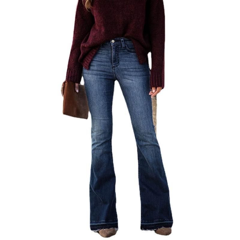 Women's Jeans Fashion Slim-Fit Stretch Burr-Edge High-Waist Flared Pants