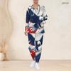 Women Plus Size V Neck Long Sleeve Scrub Set Patriotic Galaxy Star Planet Swirl Print Nurse Uniform Set