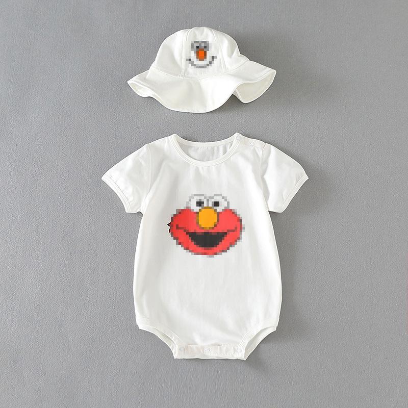 Baby Cartoon Face Romper with Matching Hat Set 80 белый