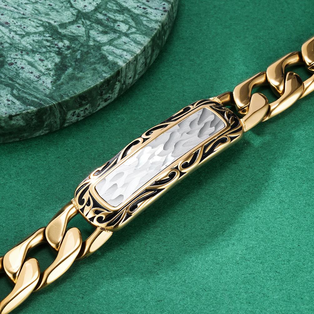 2026 Новый европейский и американский мужской литой браслет с ручной чеканкой, европейский и американский хардкорный мужской модный браслет 21CM