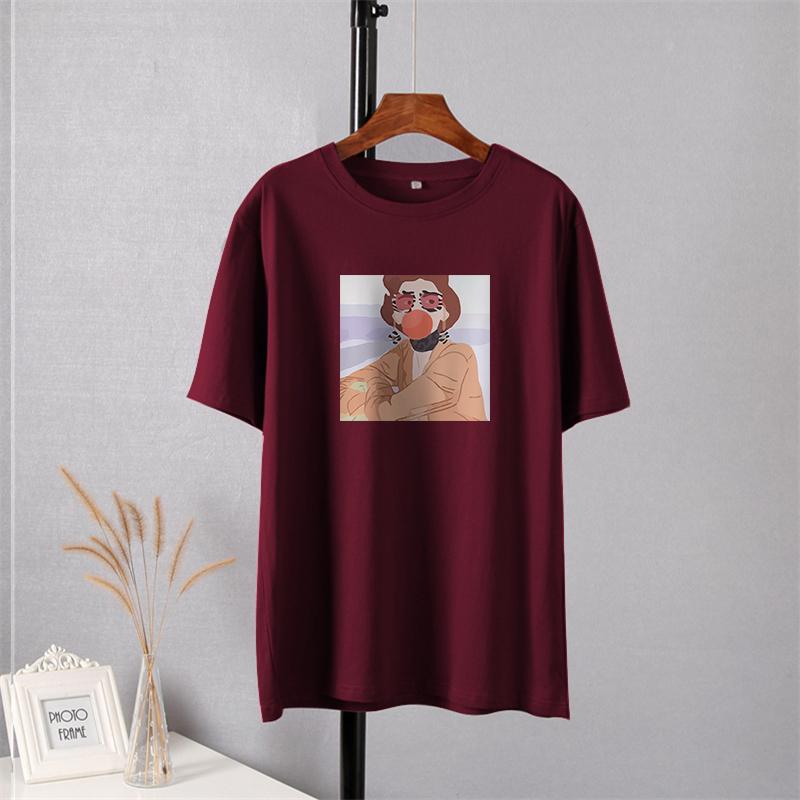 

Shellsuning модная уличная одежда для пар футболка женская новая летняя с круглым вырезом короткие большие художественные футболки женские базовые мягкие топы в стиле Харадзюку из 100% хлопка 3XL вино красного