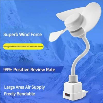 E27 Screw Base Mini Fan Ultra Quiet 360° Oscillation Strong Airflow Flexible Hose Hanging Fan for Kitchen Bathroom Bedroom Household