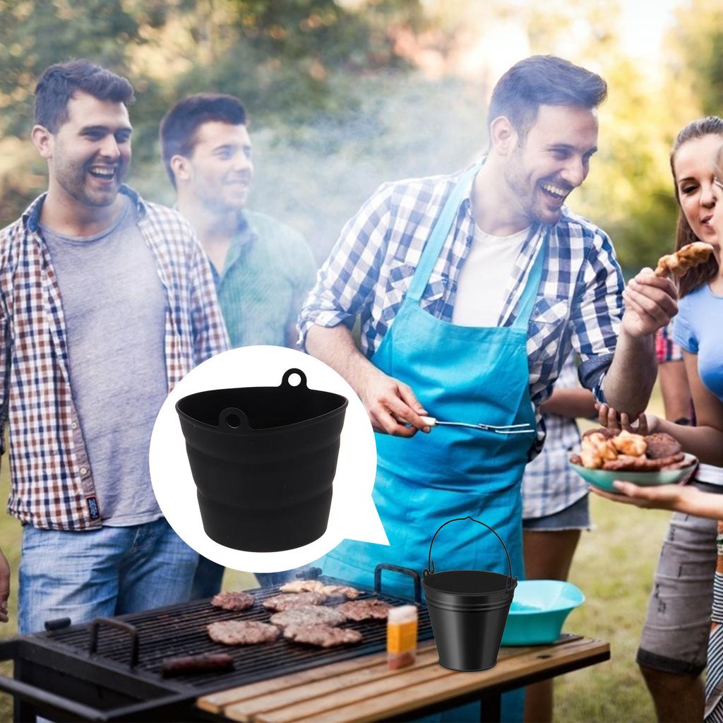 Adjustable Height Silicone Bbq Oil Bucket Liner Foldable Grill Drip Bucket Grease Tray Liner Reusable Grill Supplies Accessory