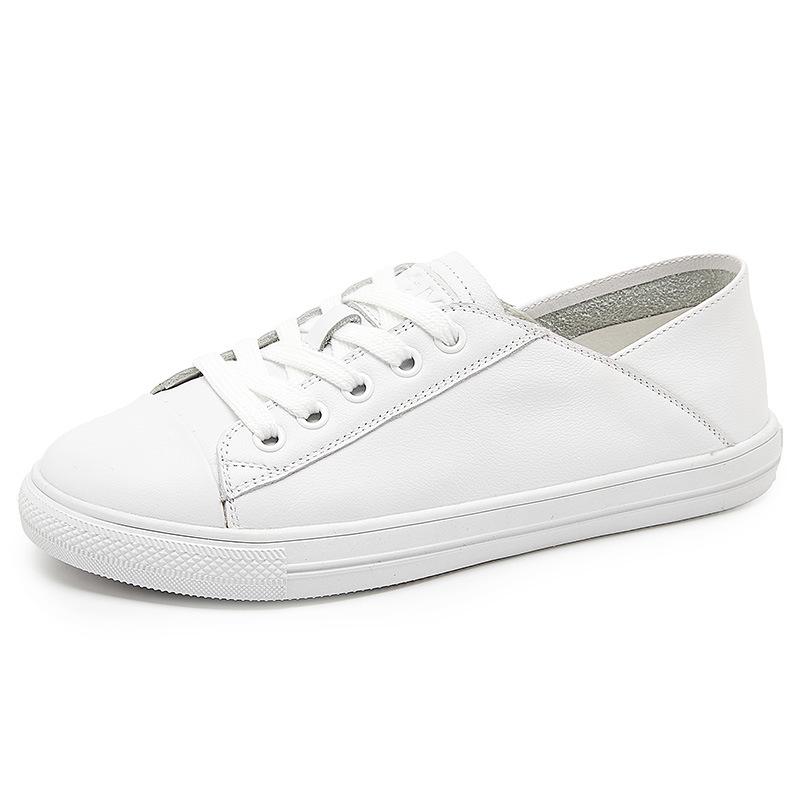 The First Layer of Cowhide Little White Shoes Women's New Versatile Single Shoes, Pregnant Women's White Shoes, Genuine Leather Autumn Board Shoes