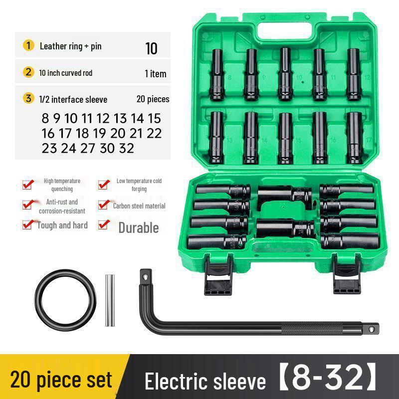 Extended Electric Air Impact Wrench Set with 8-32mm Hex Sockets