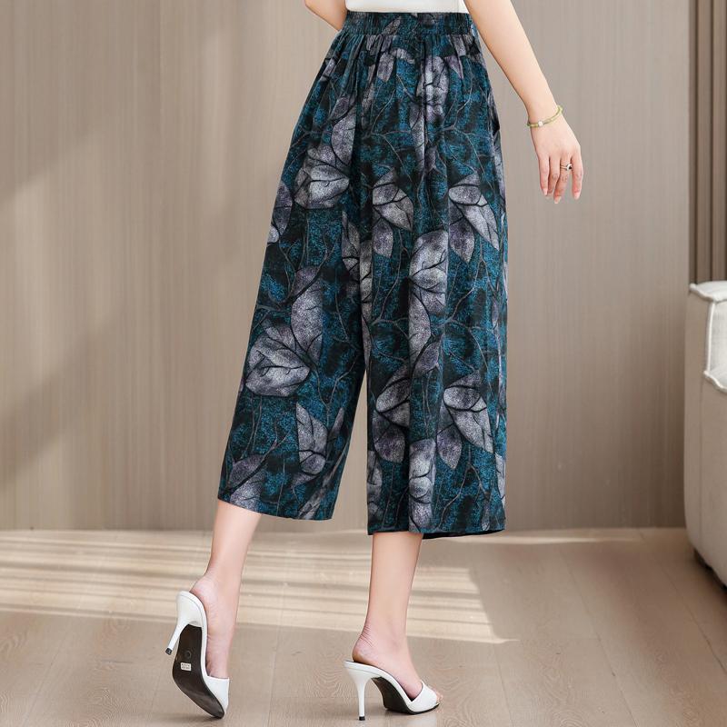 Plus Size Summer Women's Wide Leg Pants High Waist Loose Vintage Clothes Elastic Waist Casual Pants