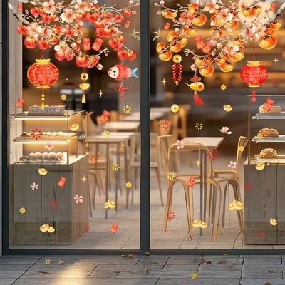 Multicolor New Year Shopwindow Sticker PVC Electrostatic Glass Decals Blessing Chinese Spring Festival Wall Sticker
