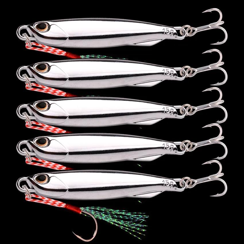 5 Pieces Metal Silver-Plated Fishing Lures (10g,15g,20g) - Sea Fishing Bait, Saltwater Bass Tackle