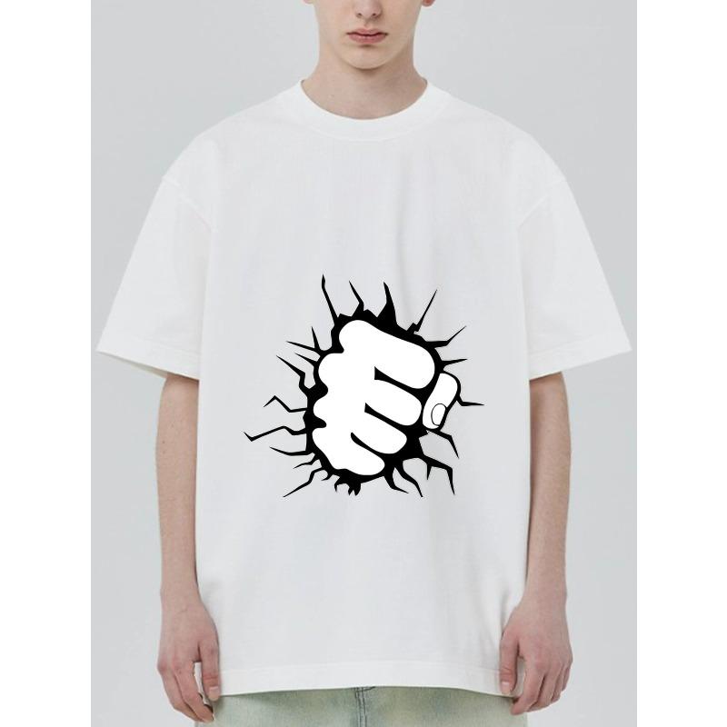 Black T Shirt with Fist Breakthrough Graphic Design for Casual Wear