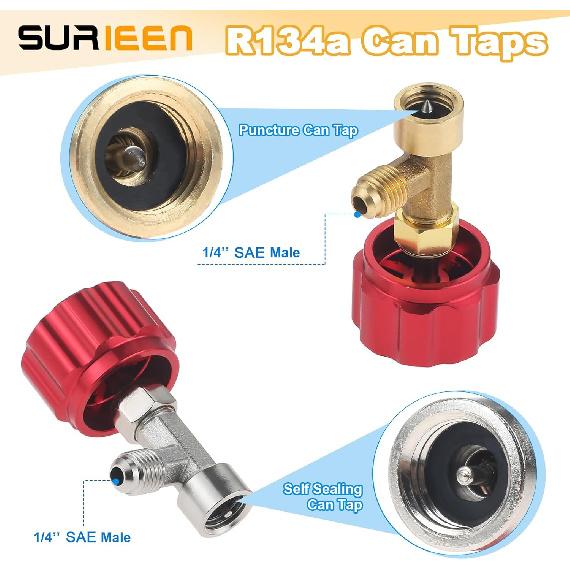 R134A Can Tap, R134A Self-Sealing and Puncture Style Refrigerant Can Tap Valves with Refrigerant Tank Adapters for Automotive Air Conditioning